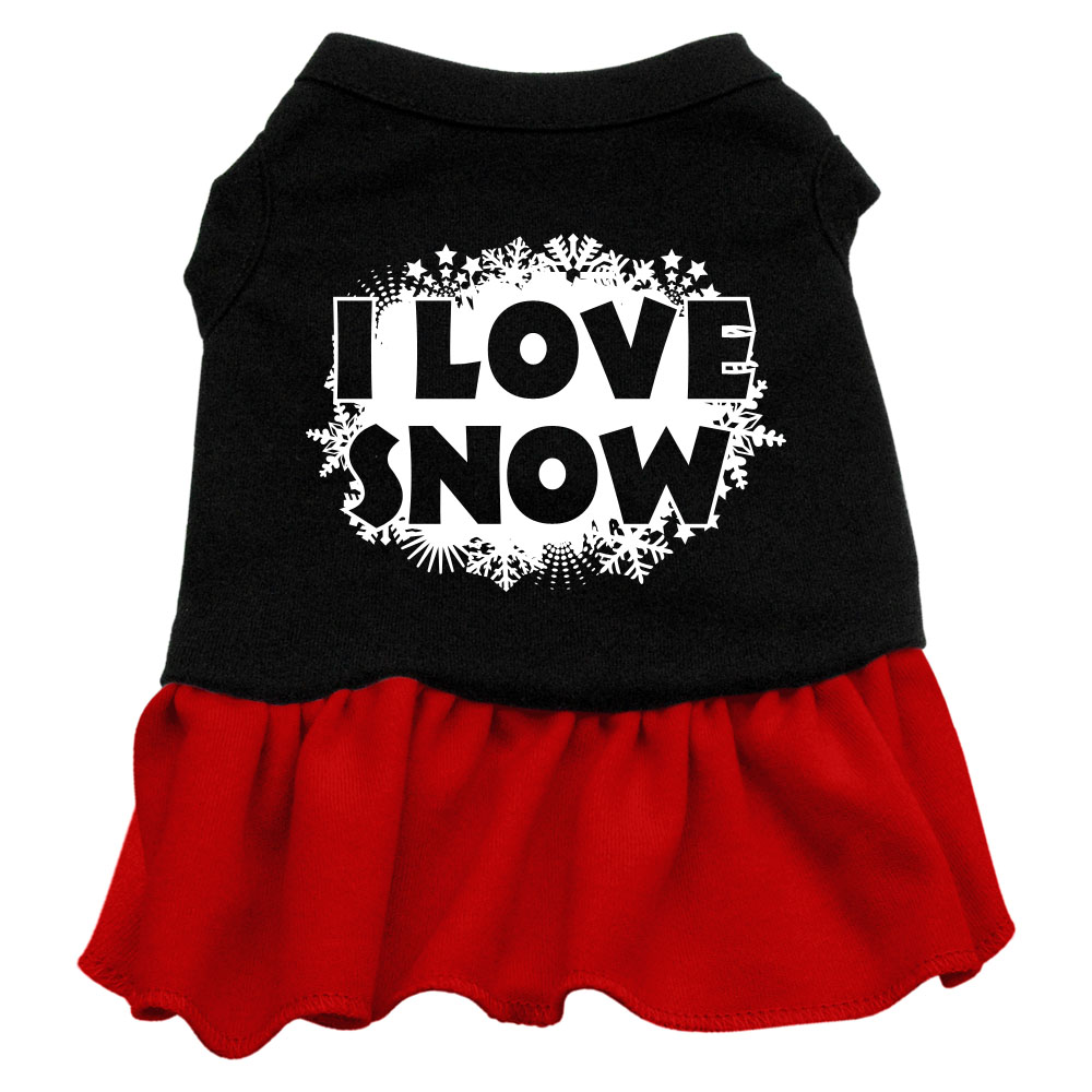 I Love Snow Screen Print Dress Black with Red Sm